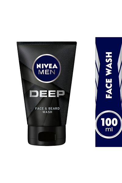 NIVEA Men Deep Face & Beard Wash Black Carbon 100ml - Cleanses & Refreshes