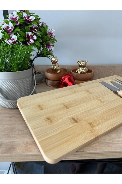 LİNGO HOME Bamboo Cheese Presentation and Knife Set 38*17 cm