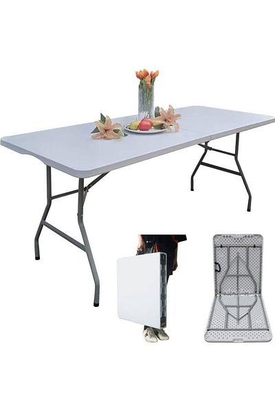 Generic Foldable fiber table, easy to carry and store, white, 74 x 183 cm, ZONE HQ-Z183