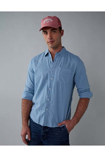 AMERICAN EAGLE AE Long-Sleeve Linen-Blend Button-Up Shirt