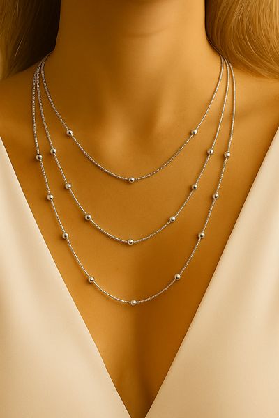 Luna Barella 3 Layer Silver Color Ball Detailed Women's Necklace – Minimal and Elegant Design