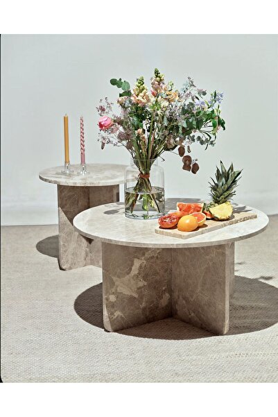 SİA ART DESİNG DOĞAL MERMER TRAVERTEN ORTA SEHPA