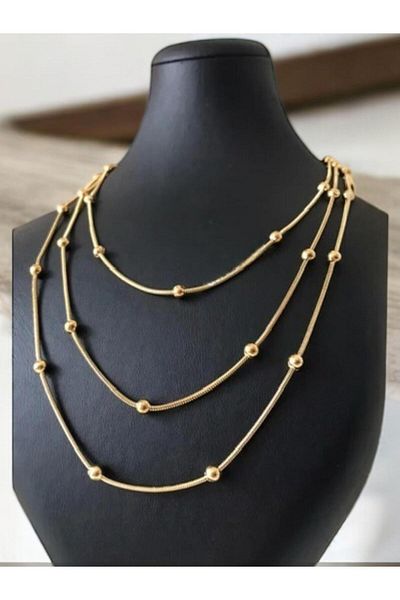 Luna Barella 3 Layer Gold Color Ball Detailed Women's Necklace – Minimal and Elegant Design