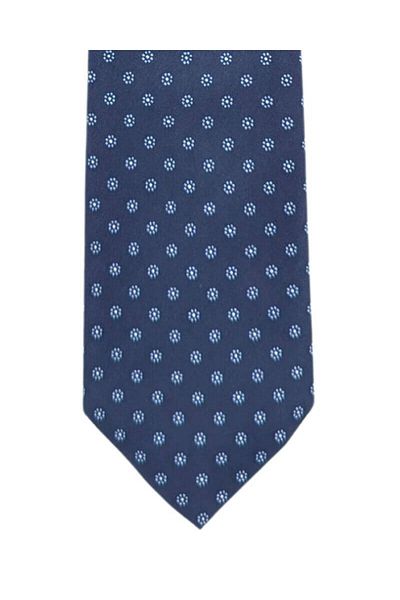 1001 Kravat Flower Patterned 7.5 cm Wide Navy Blue Silk Tie