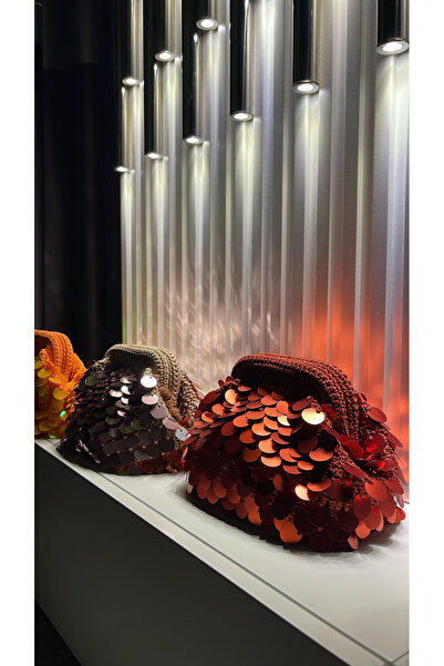 WOMANBAG El Yapımı Pullu Gizli Burslu Clutch Çanta (KİREMİT)