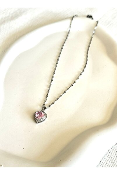 DEMOKAN Kadın Çelik Kolye Zirkon Taş Yıldız Zincir Kalp Kararmaz Kolye