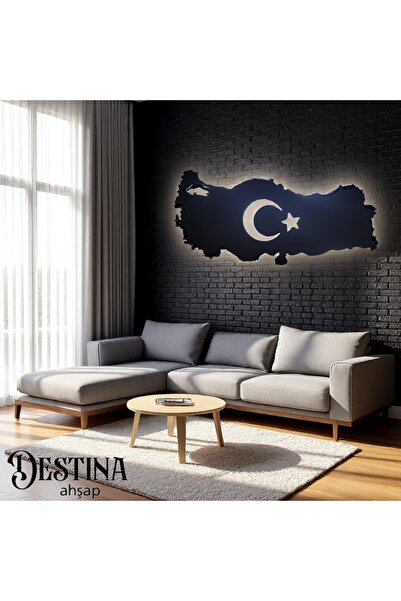Destina Ahşap - Destina Ahşap Bayrak Temalı Led Aydınlatmalı Türkiye Haritası- Led Tablo