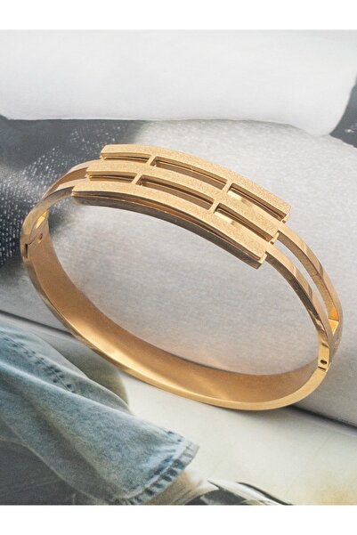 Siya Silver Kuyumcu Model Çelik Üç Sıralı Simli Kaburga Kelepçe Bileklik-17 Cm