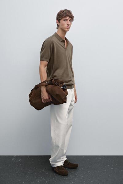 Massimo Dutti Kısa kollu yün karışımlı triko polo yaka t-shirt