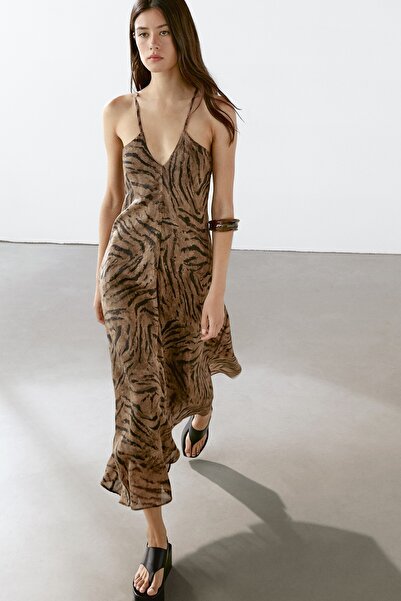 Massimo Dutti Long animal print dress with ramie