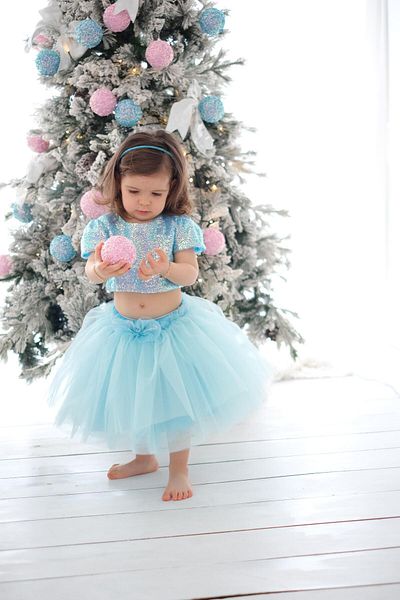 DUCA Glitter Sequin Crop and Fluffy Tutu Skirt Double Set