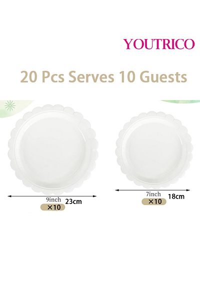 Youtrico Disposable Tableware 20 Pieces 23/18cm Ideal For 10 People-wedding Plating/birthday Party