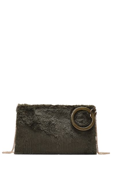 Derimod Women's Khaki Chain Strap Plush Portfolio Bag 24Wbd2205Ph