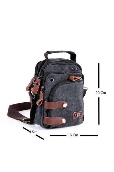 ÇÇS London 31471 Mini geantă Messenger din pânză cu curea de umăr neagră