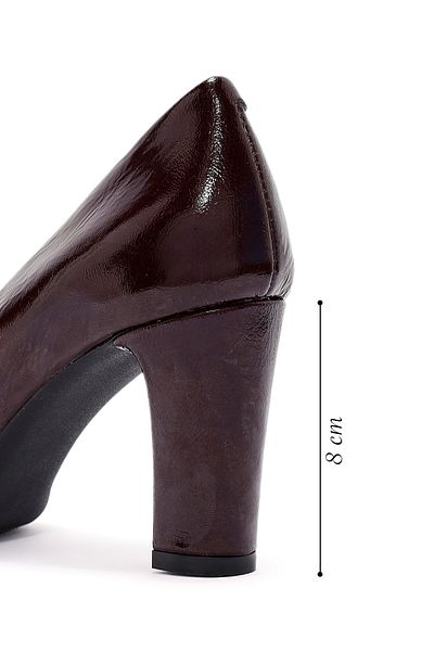 Derimod Gritti Women's Burgundy Thick Heeled Patent Leather Genuine Leather Heeled Shoes Stiletto 20Wfd170316