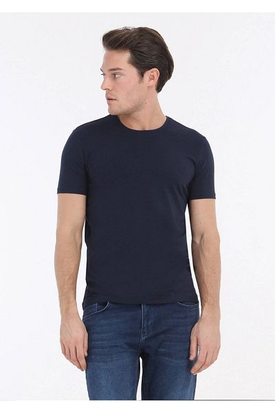 Ramsey Μπλουζάκι Navy Blue απλό βαμβακερό μείγμα