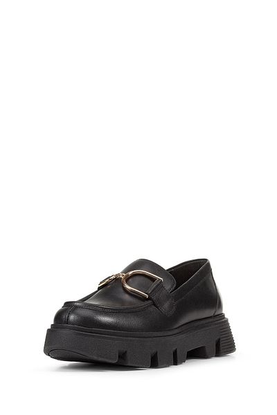 Geox Women's Black Vilde Buckle Detailed Genuine Leather Masculine Casual Loafer Shoes D46Uah00043C9999