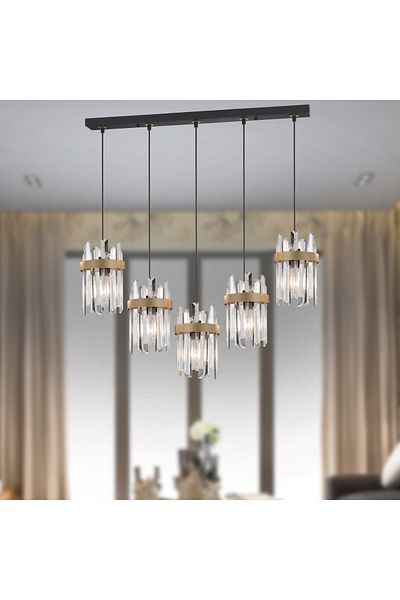 Apliqa Lustra Cristal HubRom, APATIT 3944-05S-BL 80x80 cm 5xE27-60W Negru /Antiq
