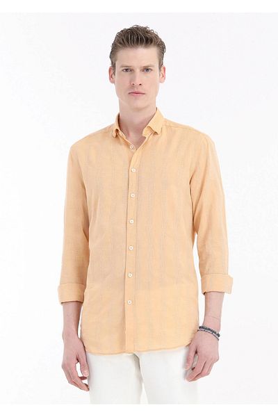 Ramsey Πορτοκαλί ριγέ Casual Fit υφαντό πουκάμισο - 100% βαμβάκι