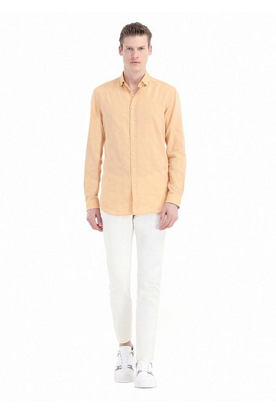 Ramsey Πορτοκαλί ριγέ Casual Fit υφαντό πουκάμισο - 100% βαμβάκι