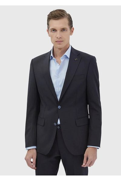 Ramsey Navy Blue Micro Modern Fit Wool Blended Suit