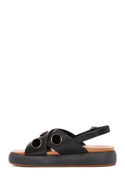 Derimod Black Leather Women's Sandals - Ankle Strap, Model 24SFD550518
