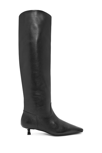 Derimod Women's Black Thin Short Heel Leather Boots 24Wfd 142418