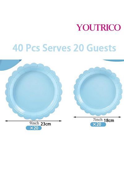 Youtrico Disposable Tableware 40 Pieces 23/18cm Ideal For 20 People-wedding Plating/birthday Party