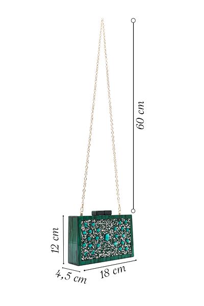 Derimod Women's Green Chain Strap Stone Mini Portfolio Bag 24Wbd2878Pv