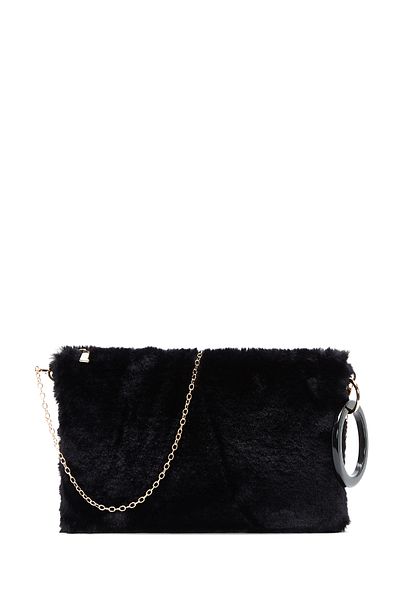 Derimod Black Plush Women's Portfolio - Chain Strap, 24Wbd2205Ph