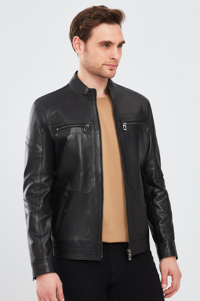 Derimod Men's Black Sports Leather Coat - Kimmich 24sgd6506u4
