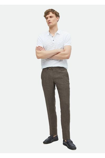 Ramsey Λευκό Polo Neck Jacquard 100% βαμβακερό πλεκτό