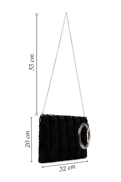 Derimod Black Plush Women's Portfolio - Chain Strap, 24wbd2208ph