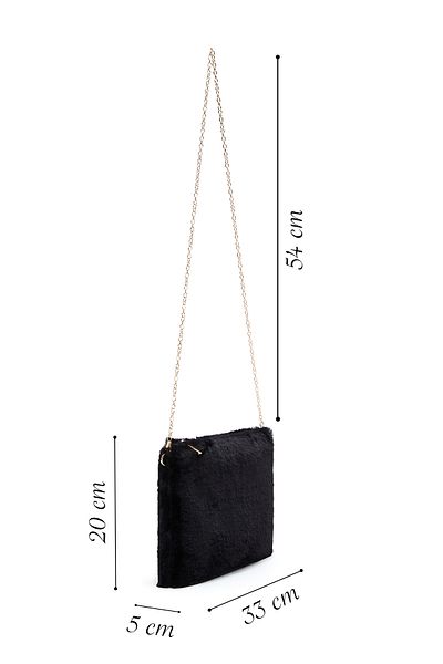 Derimod Black Plush Women's Portfolio - Chain Strap, 24Wbd2205Ph