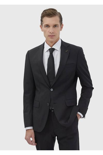 Ramsey Black Micro Modern Fit Wool Blended Suit