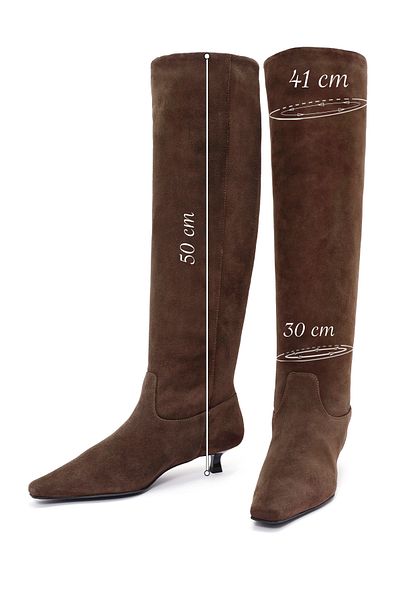Derimod Women's Brown Thin Short Heel Suede Leather Boots 24Wfd 142410