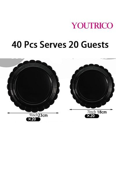 Youtrico Disposable Tableware 40 Pieces 23/18cm Ideal For 20 People-wedding Plating/birthday Party