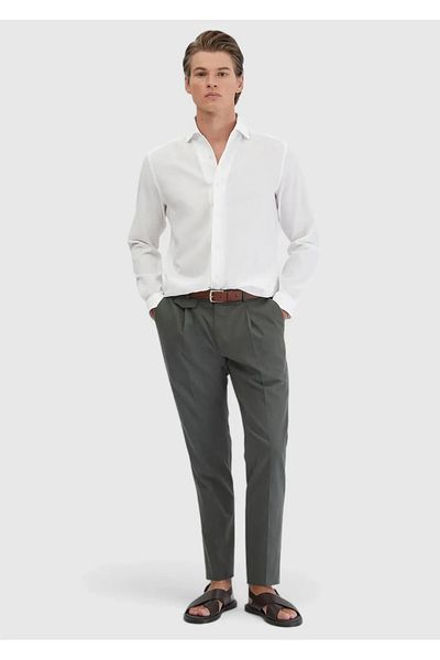 Ramsey Cămașă albă, simplă, țesută, casual, 100% bumbac