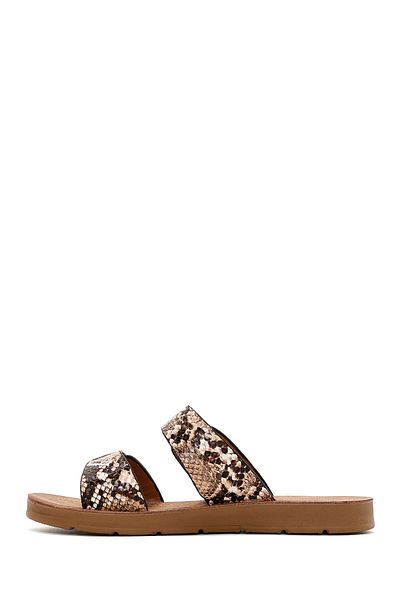 Derimod Women's Brown Double Buckle Patterned Slippers 25Sfe 460240