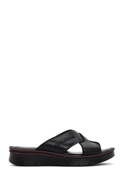 Derimod Women's Black Thick Soled Leather Comfort Slippers 25Sfd 320018