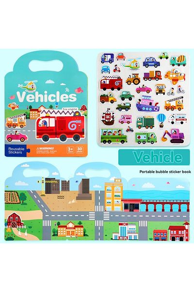 hopk Vehicles Reusable Sticker Book For Kids Vehicles Truck Stickers Educational Learning Travel Stickers
