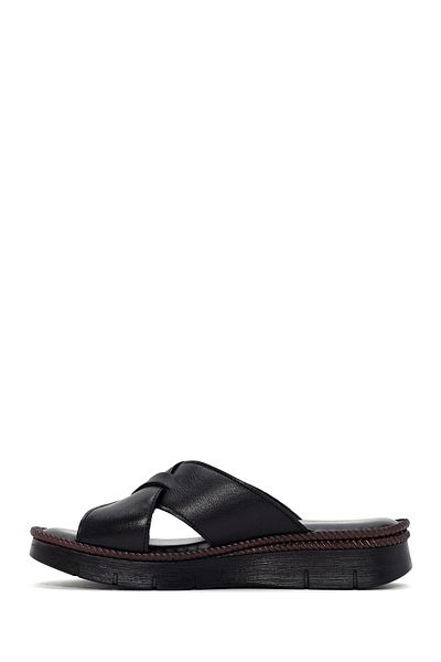Derimod Women's Black Thick Soled Leather Comfort Slippers 25Sfd 320018