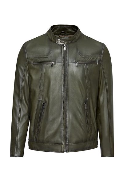 Derimod Lucas Men's Khaki Judge Collar Leather Jacket 24Wge 654447