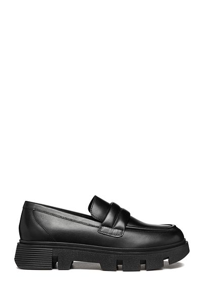 Geox Women's Black Vilde Genuine Leather Moccasin Loafer Shoes Casual Daily Shoes D46Uac00043C9999
