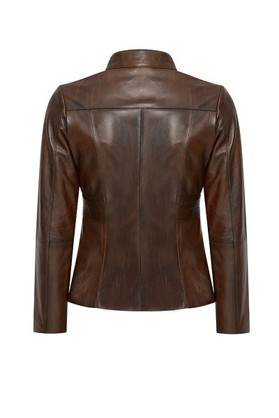 Derimod Lydia Women's Brown Short Leather Jacket 24Wge5976Nc