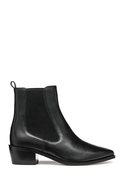 Geox Black D Texica - Thick Heeled Leather Women's Chelsea Boots D46Mya043Nhc9999