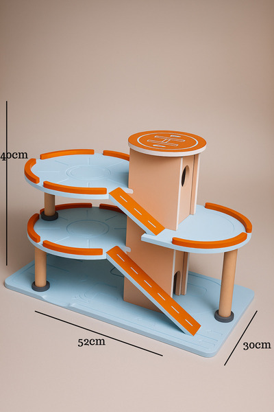 hedefixtoys Ahşap Oyuncak Araba Garajı – 3 Katlı Otopark Seti, Kaydıraklı, Renkli Tasarım, Montessori Uyumlu