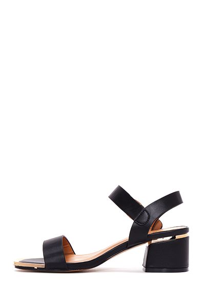 Derimod Women's Black Ankle Strap Short Thick Heeled Shoes Sandals 25Sfe461918