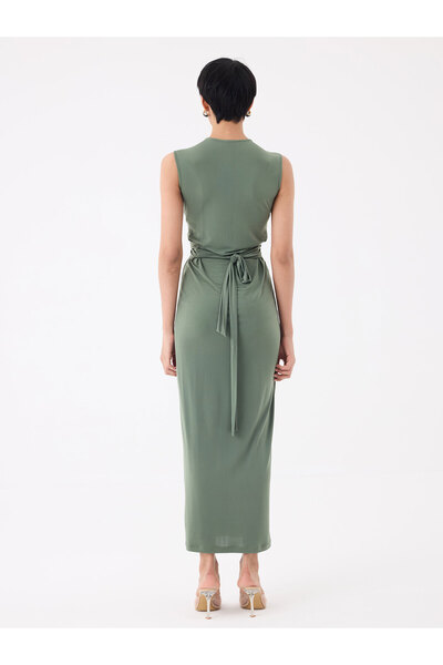 RİVUS Twisted Front Detailed and Belted Dress - Khaki