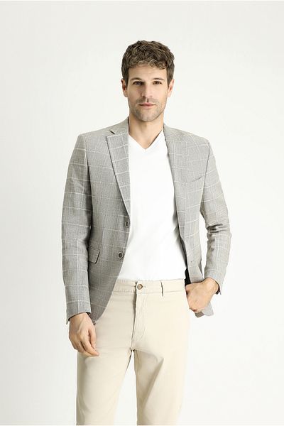 Kiğılı Classic Plaid Patterned Slim Fit Linen Jacket